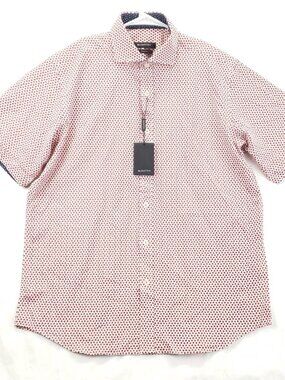 NEW Bugatchi Shirt Mens Medium Red White Classic Fit Stretch Performance
